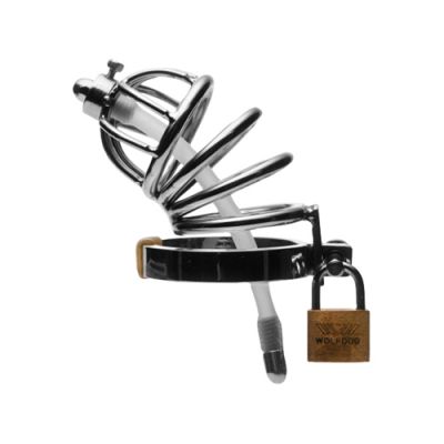 Stainless Steel Chastity Cage with Silicone Urethral Plug