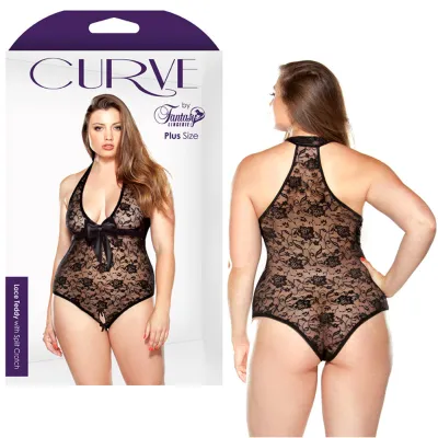 Curve Lace Teddy with Splt Crotch Black 1X 2X