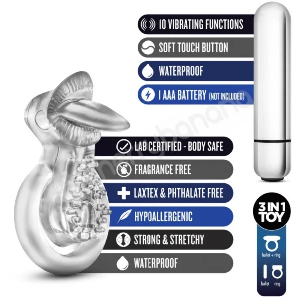 Stay Hard 10 Function Vibrating Tongue Cock Ring With Ball Strap