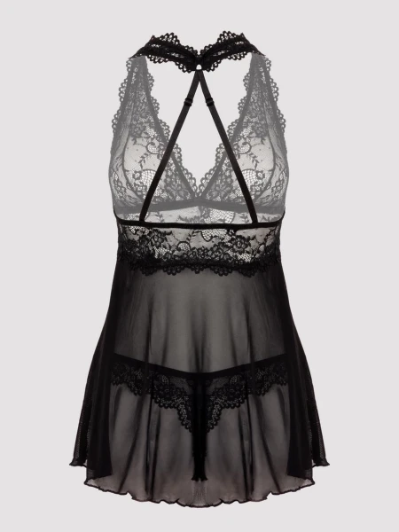 Lovehoney Plus Size Bombshell Black Lace Babydoll Set