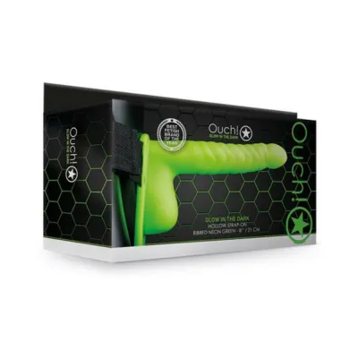 Ouch Ribbed Hollow Strap on With Balls 8 In G i t d