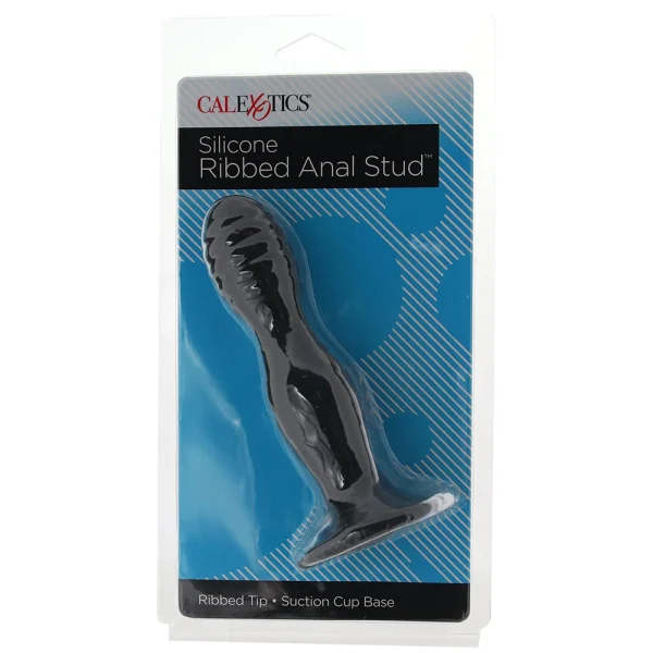 Silicone Ribbed Anal Stud Suction Cup Dildo By CalExotics - Black