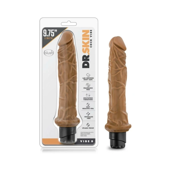 Dr. Skin - Cock Vibe - 9.75 Inch Vibrating Cock - Mocha — image 16 of 16