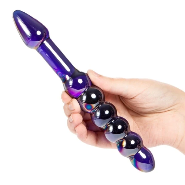 Glacier Glass Iridescent Beaded Double Ended Dildo – 9 Inch — image 5 of 5