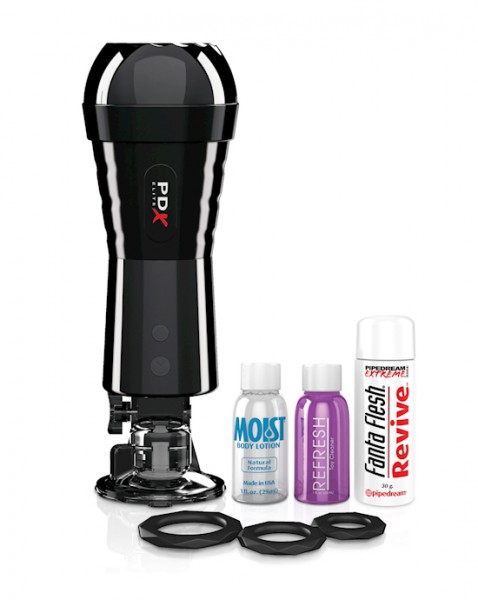 Pdx Elite-cock Compressor Vibrating Stroker - Black