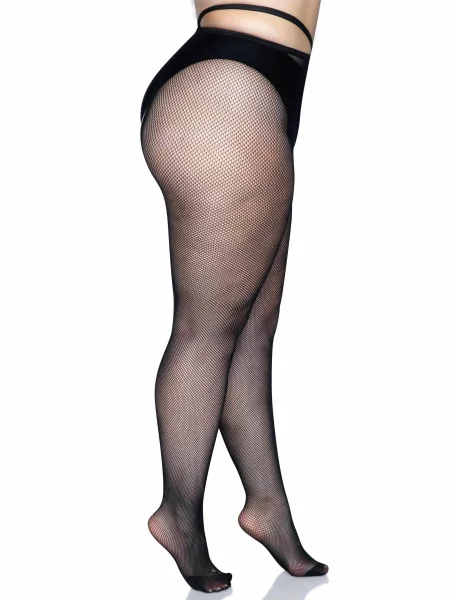 Micro Net Strappy Crotchless Tights - 1x-2x - 1x-2x - Black
