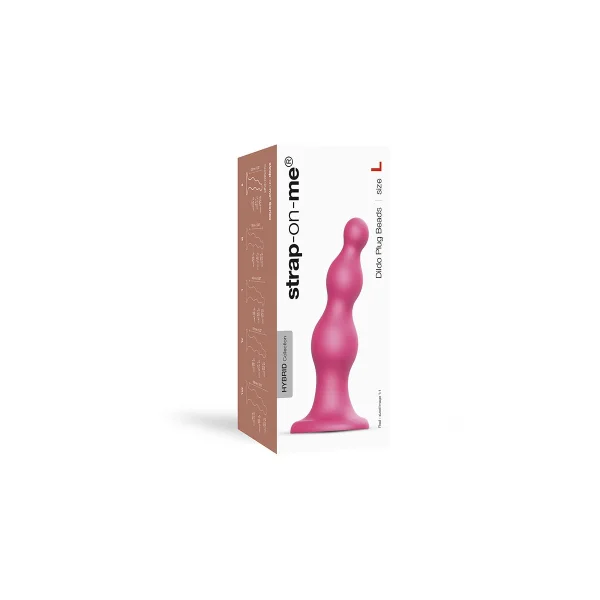 Strap-on-Me Hybrid Collection Beads Silicone Suction Cup Dildo - S Metallic Raspberry Pink