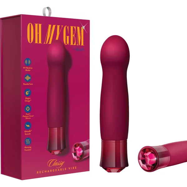Oh My Gem Classy Rechargeable Silicone Warming G-Spot Vibrator By Blush - Garnet Red