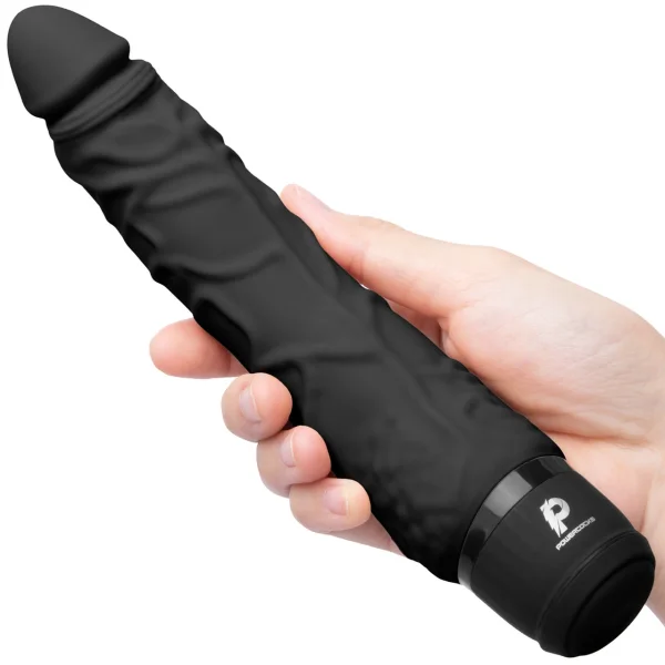 Powercocks Realistic Silicone Waterproof Rechargeable 7" Vibrator - Black