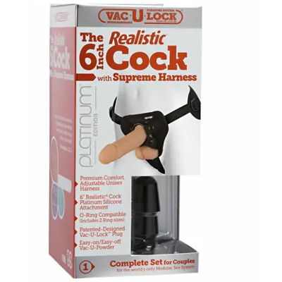 Doc Johnson Vac U Lock Plat Real 6 with Supreme Harn Wh
