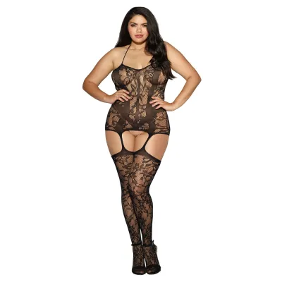 Lace and Opaque Seam Garter Dress Queen Size