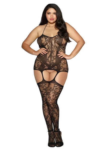 Lace and Opaque Seam Garter Dress - Queen Size