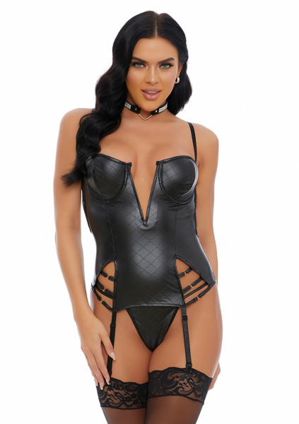 Main Stitch Bustier Quilted Lingerie Set - Black - Cheap Erotic Underwear