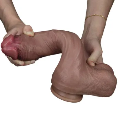 Nature Cock 10 5 Inch Brown Dual Layered Platinum Silicone Dildo