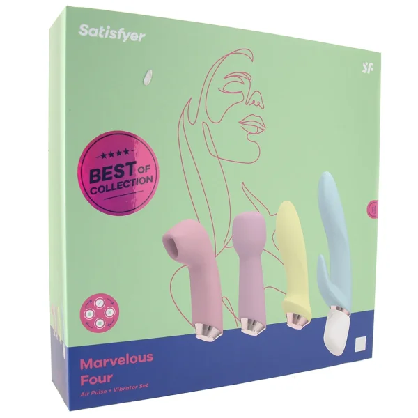 Satisfyer Marvelous Four Silicone Rechargeable Waterproof 12-Function Vibrator Set With Four Attachments