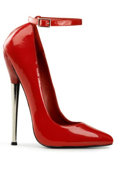 Devious Dagger 6 1/4" Red Heel Pump With Ankle Strap