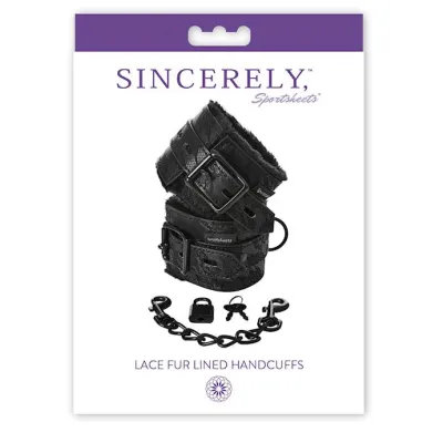 Sportsheets Lace Fur Lines Hand Cuffs Black