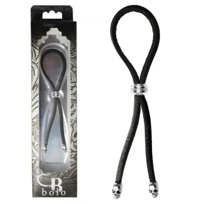 C ring Lasso Silver Bead Slider W Silver Skull Tips Leather