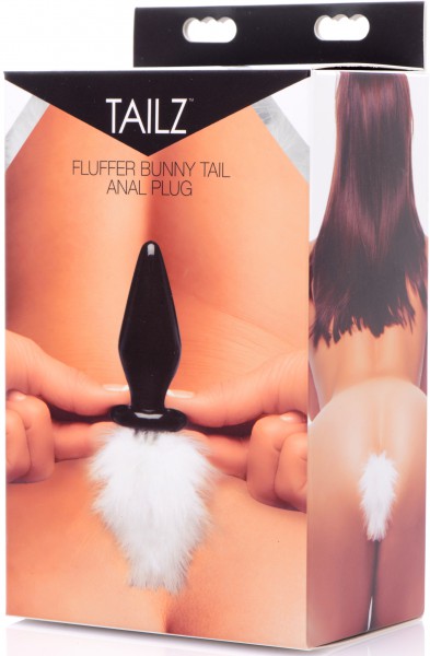White Fluffer Bunny Tail Glass Anal Plug White