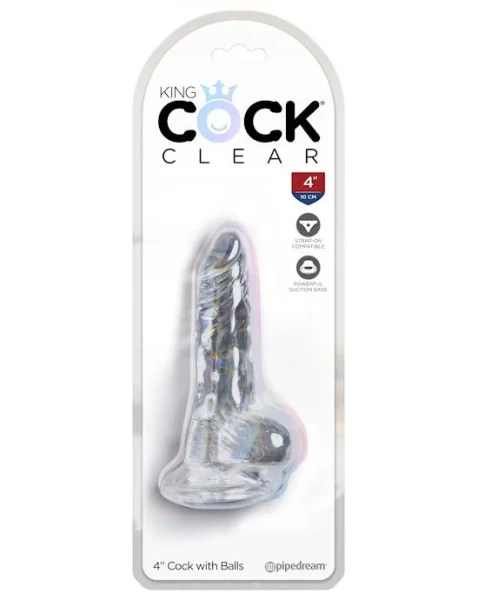 King Cock Clear Dildo With Balls - 4 Inch - 4 Inch