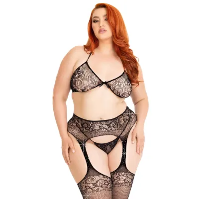 Opposites Attract Plus Bra and Panty Set 1x 2x Black