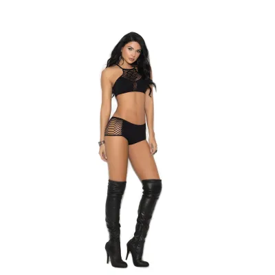 Opaque Bralette and Booty Shorts With Cut Out Detailing One Size Black