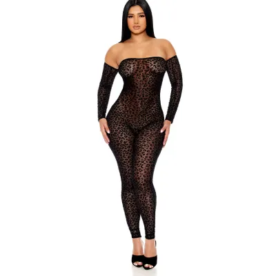 Forplay Spot On Velvet Long Sleeve Leopard Print Jumpsuit