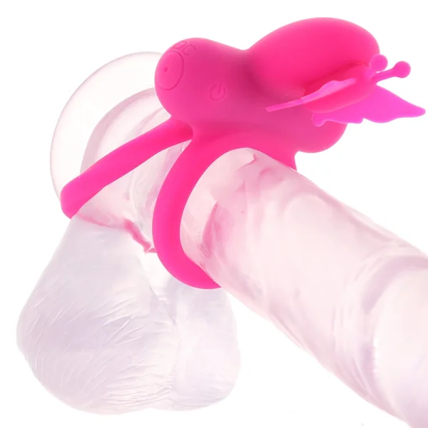Silicone Rechargeable Dual Butterfly Couples Vibrating Cock Ring By CalExotics - Pink