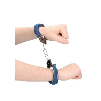 Denim Metal Handcuffs Roughend Denim Style Blue Fetish Sex Toys