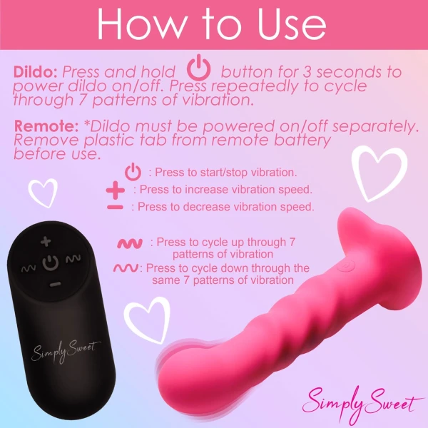Simply Sweet 21X Vibrating Ribbed Rechargeable Silicone G-Spot Vibrator With Remote - Pink
