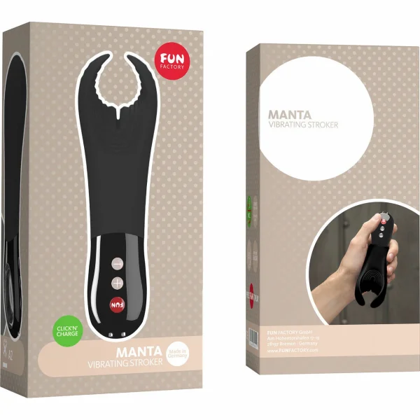 Fun Factory MANTA Vibrating Penis Stroker & Couples Penis Toy - Black Line