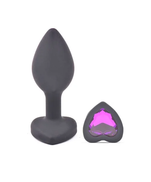 Small Heart Shaped Diamond Base Black Butt Plug