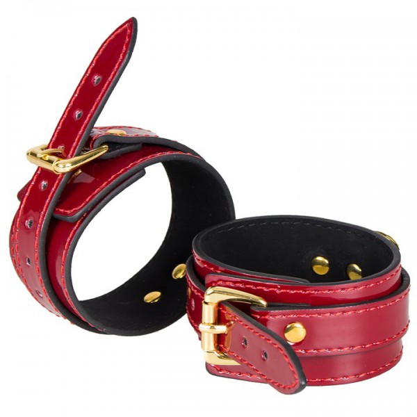Bondara Inmate Patent Red Faux Leather Ankle Cuffs — image 3 of 4