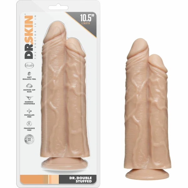 Dr. Skin Double Trouble Double Shaft Dildo With Suction Cup by Blush - Vanilla