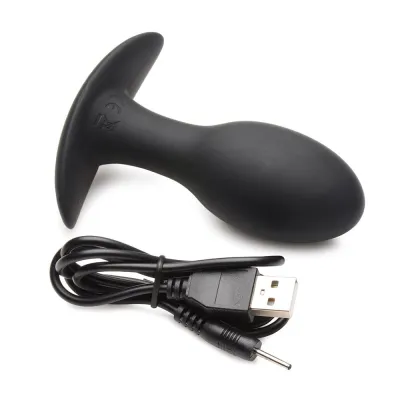 Butt Plugs Curve Toys Rooster Rumbler Vibrating Silicone Anal Plug Medium Black