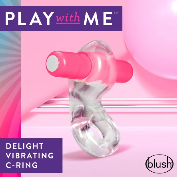 Cockring W/Clit Stimulator - Play With Me  Delight Vibrating C-Ring - Pink - Blush Novelties