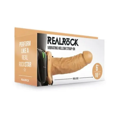 Realrock Vibrating Hollow Strap on Without Balls 6 In Caramel