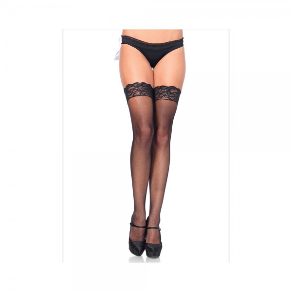 Stay Up Lace Top Micro Net Thigh Highs 1x-2x Black