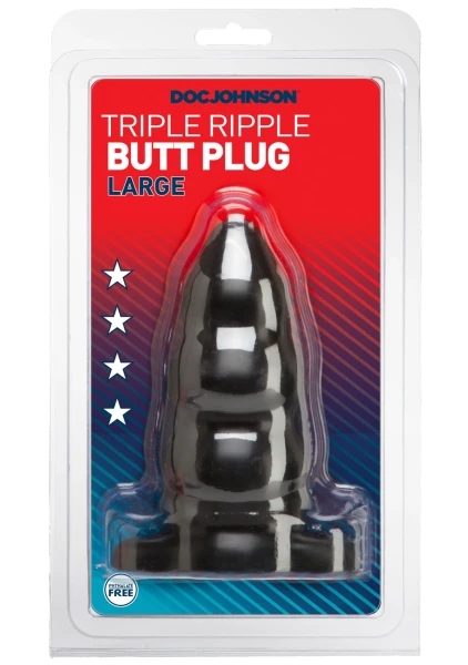 Triple Ripple Butt Plug - Large (Black)