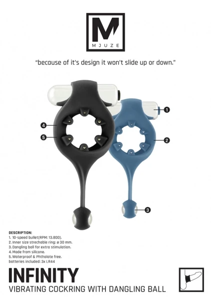 Infinity Vibrating Cockring With Dangling Ball - Blue