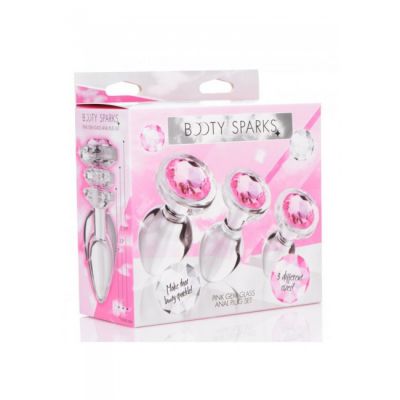 Booty Sparks Glass Butt Plug Set Pink Gem