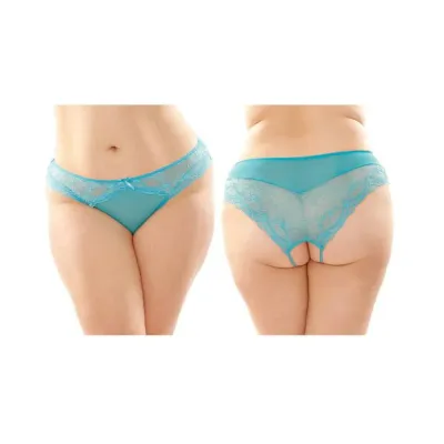 Cassia Crotchless Lace And Mesh Panty 6 pack Q s Turquoise