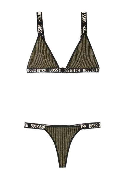 Bo$$ Bitch Bralette and Thong Panty Set - Queen Size