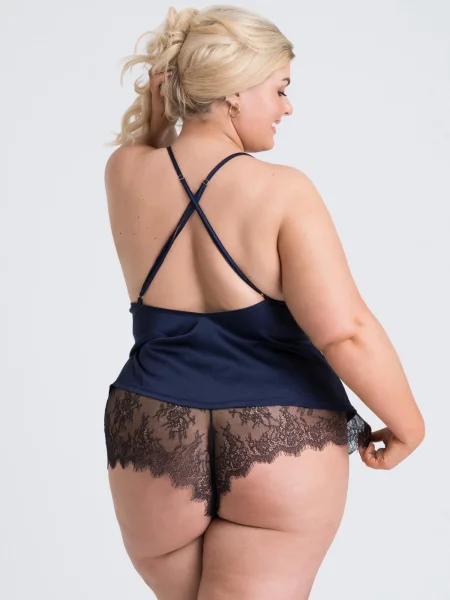 Lovehoney Plus Size Dark Orchid Navy Satin and Lace Cami Set