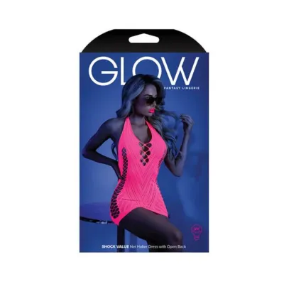 Glow Shock Value Net Halter Dress Neon Pink Os