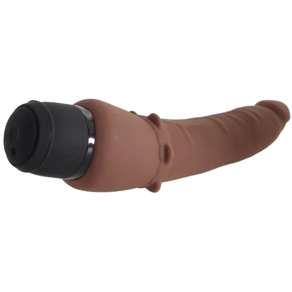 Powercocks Slim Anal Realistic Silicone Waterproof Rechargeable 7" Vibrator - Chocolate