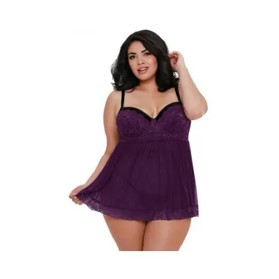 Dreamgirl Plus size Stretch Mesh And Lace Babydoll With Underwire Push up Cups G string And Lace O