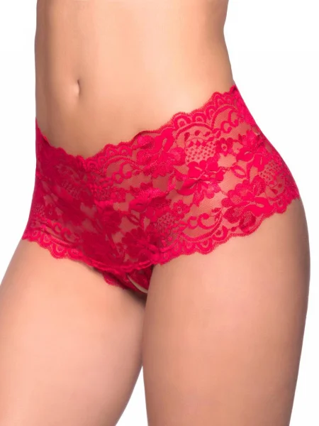 Oh La La Cheri Curves Plus Size Red Lace Crotchless Panties