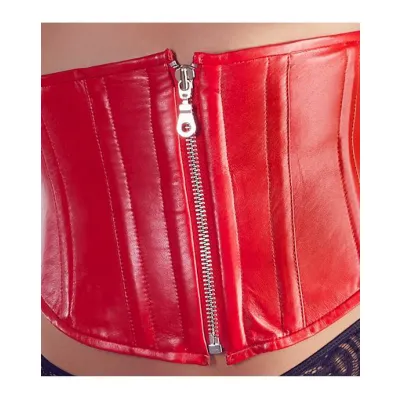 Sadie Leather Corset 51cm Red