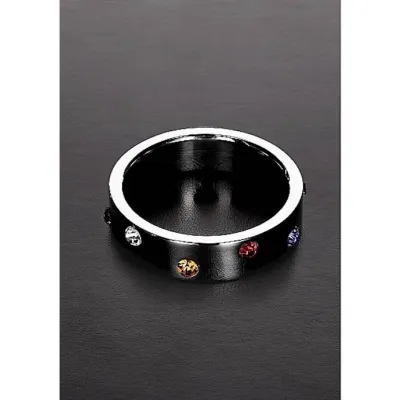 Wide Band Stainless Steel Rainbow Gem Ring 50mm Silver